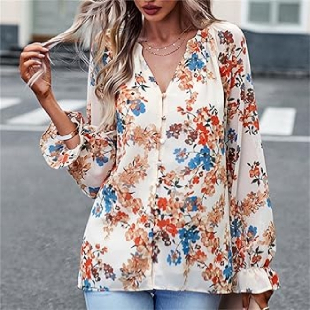 Entro Oversized Floral Blouse Top Button Down M